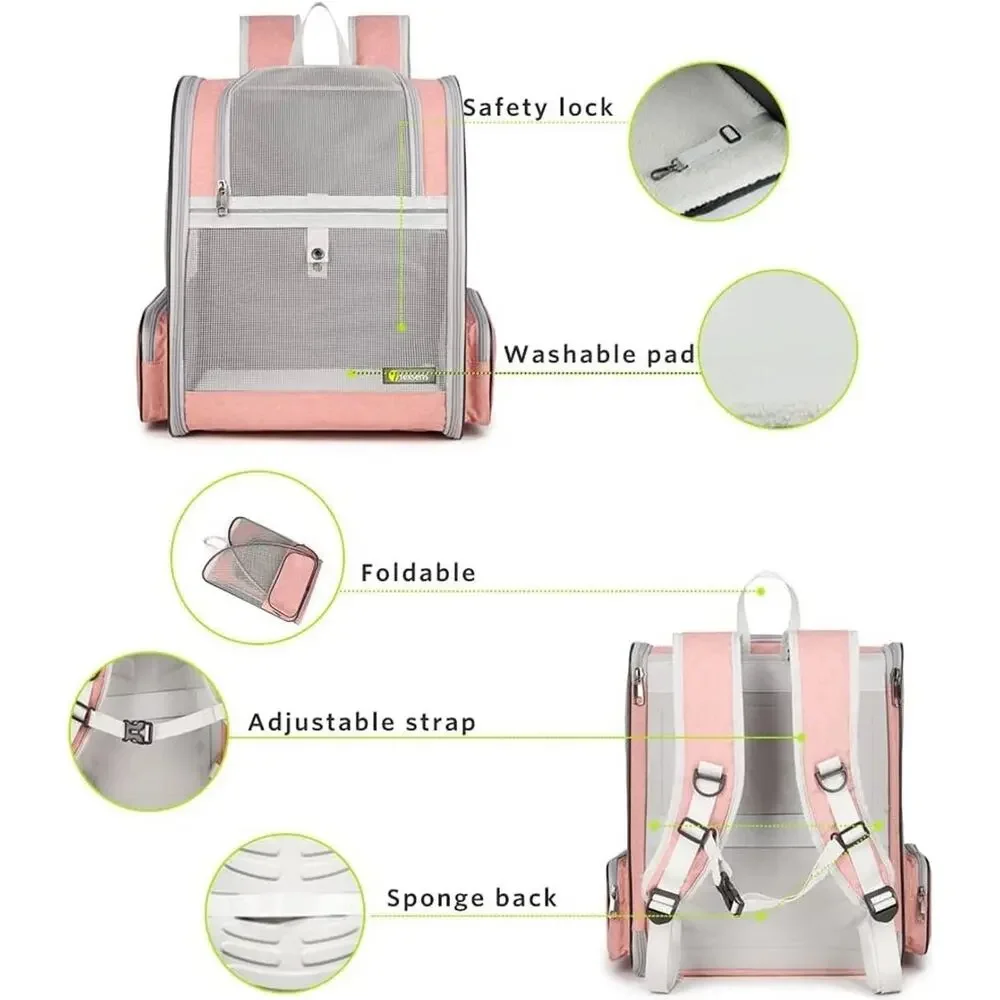 Pet Travel Bubble Backpack Mesh Pets Carrier for Cats and Dogs Pink Bag